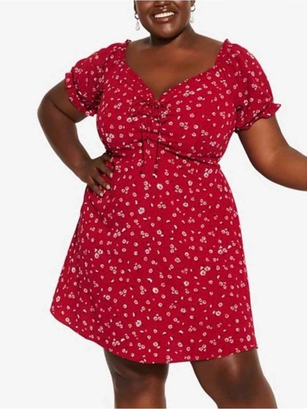 City Chic Red Floral Tie-Front Mini Dress